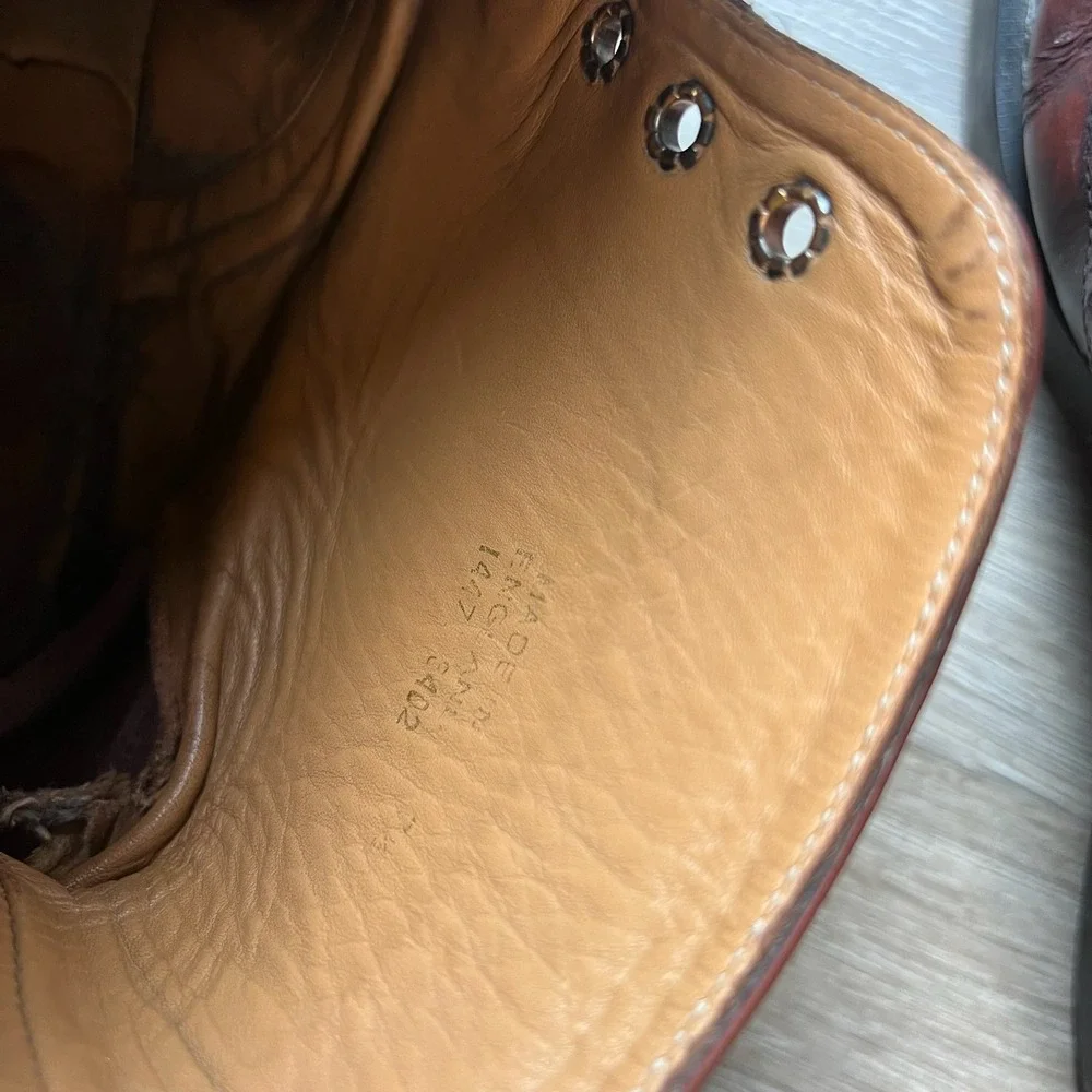 Solovair Brogue Boots Mens 7.5 Burgundy Leather Wingtip Made in England Heritage